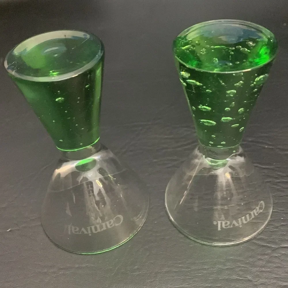 Carnival Green Hand Blown 2 Ounces Each Shot Glasses Bar Accessories Cruising